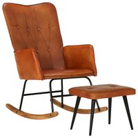vidaXL Gugalni stol s stolčkom za noge rumenorjav iz pravega usnja