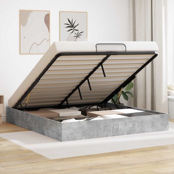 vidaXL Ottomanska postelja Beton Siva 160 x 200 cm Konstruirano leseno