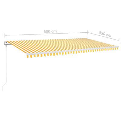 vidaXL Avtomatska tenda LED + senzor 600x350 cm rumeno/bela