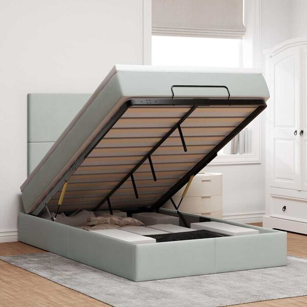 vidaXL Otomanski posteljni okvir z vzmetnicami siv 120x190cm žamet