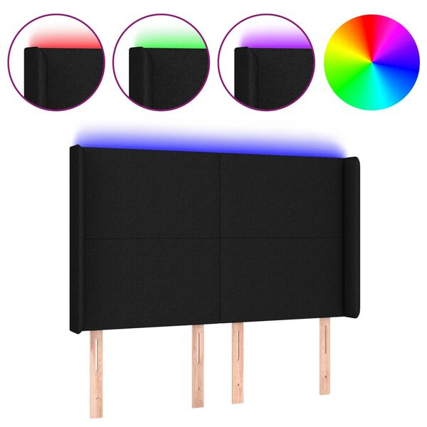 vidaXL LED posteljno vzglavje črno 147x16x118/128 cm blago