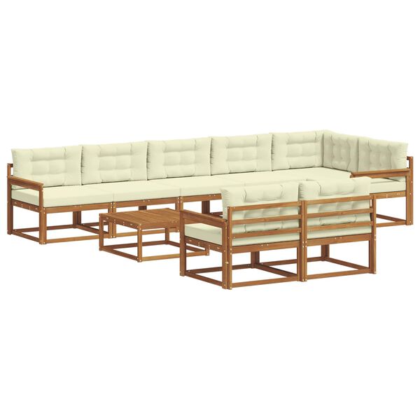 vidaXL Zunanja garnitura za sedenje z blazino 9 pcs Naravna in smetana