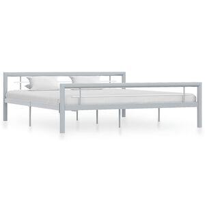 vidaXL Posteljni okvir siv in bel kovinski 180x200 cm