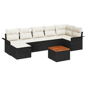 vidaXL Vrtna sedežna garnitura z blazino 8 pcs Črna poli ratan