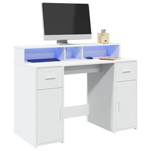 vidaXL Pisalna miza z LED lučkami bela 120x55x91 cm inženirski les