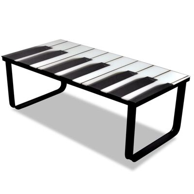 vidaXL Klubska mizica s steklenim namizjem in potiskom klavirja