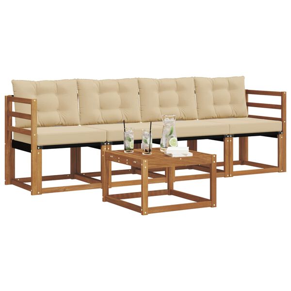 vidaXL Zunanja garnitura za sedenje z blazino 5 pcs Naravna in bež