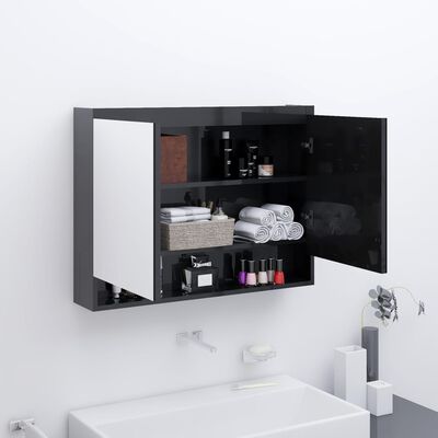 vidaXL Kopalniška omarica z ogledalom 80x15x60 cm MDF sijoče črna
