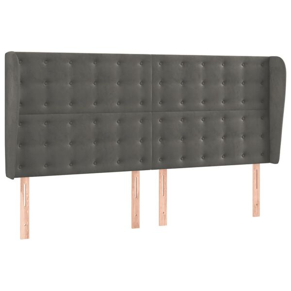 vidaXL Vzglavje z u&scaron;esi temno sivo 203x23x118/128 cm žamet