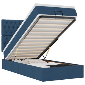 vidaXL Otomanska postelja z vzmetnico & LED modra 90x200 cm Tkanina