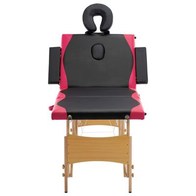 vidaXL Zložljiva masažna miza 4 cone les črna in roza