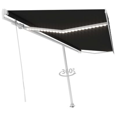 vidaXL Ročno zložljiva tenda z LED lučkami 500x350 cm antracitna