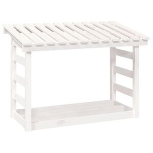 vidaXL Stojalo za drva belo 108x64,5x78 cm trdna borovina