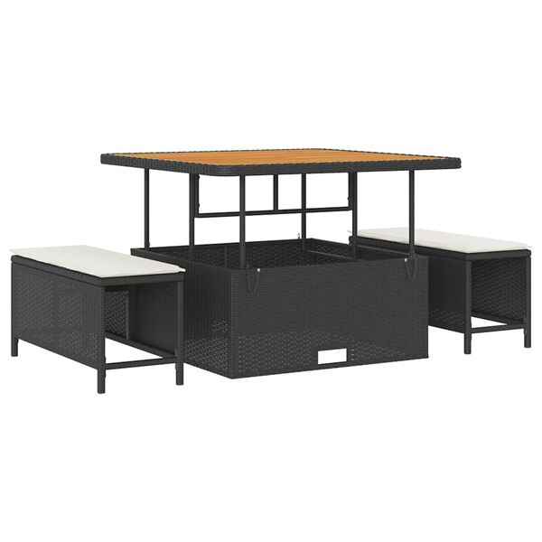 vidaXL Vrtna sedežna garnitura z blazino 9 pcs Črna in krem poli ratan