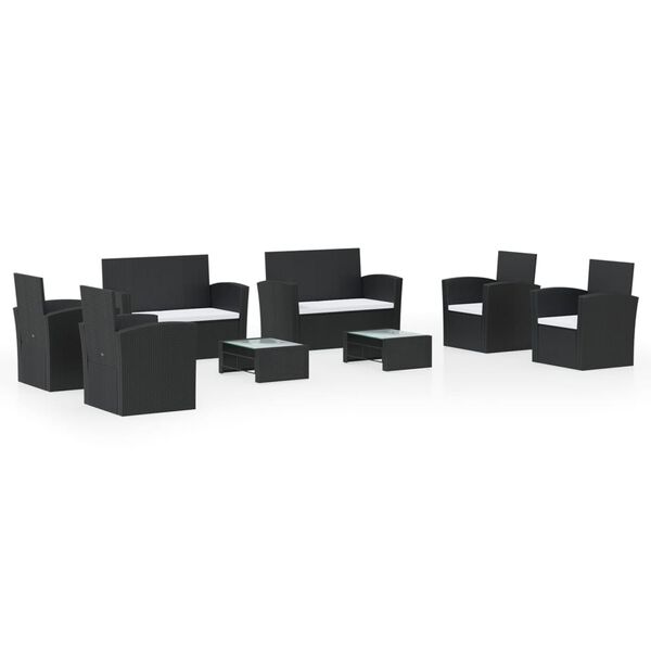 vidaXL Vrtna sedežna garnitura 8-delna z blazinami poli ratan črna