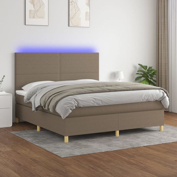 vidaXL Box spring postelja z vzmetnico LED taupe 180x200 cm blago
