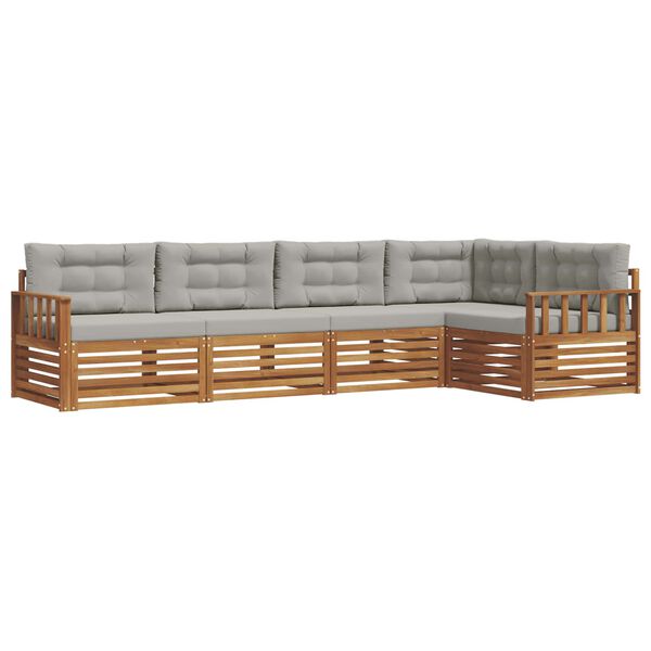 vidaXL Zunanja garnitura za sedenje 5 pcs Naravna in svetlo siva