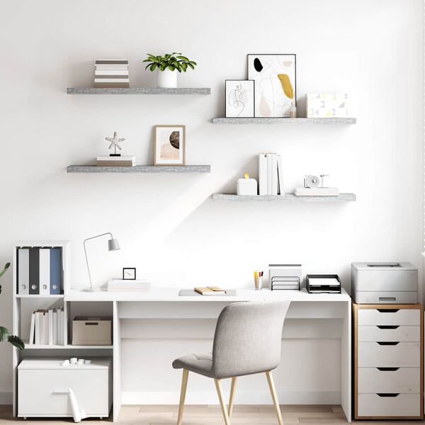 vidaXL Stenske police 4 kosi betonsko sive 90x23,5x3,8 cm MDF