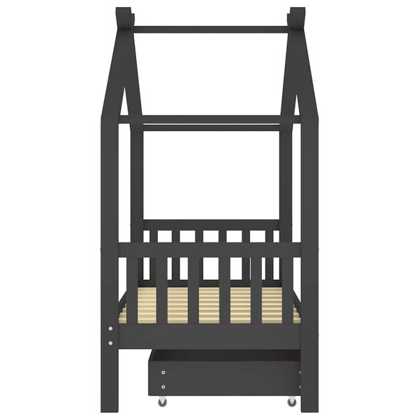 vidaXL Otro&scaron;ki posteljni okvir s predalom temno siva borovina 80x160cm