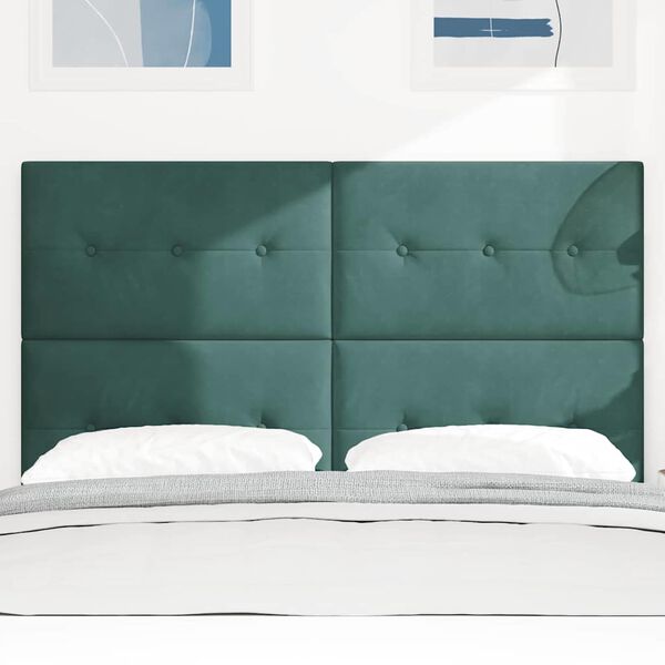 vidaXL LED glava postelje z LED lučmi Zelena 160 cm Poliester