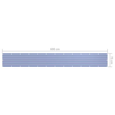 vidaXL Balkonsko platno belo in modro 75x600 cm oksford blago
