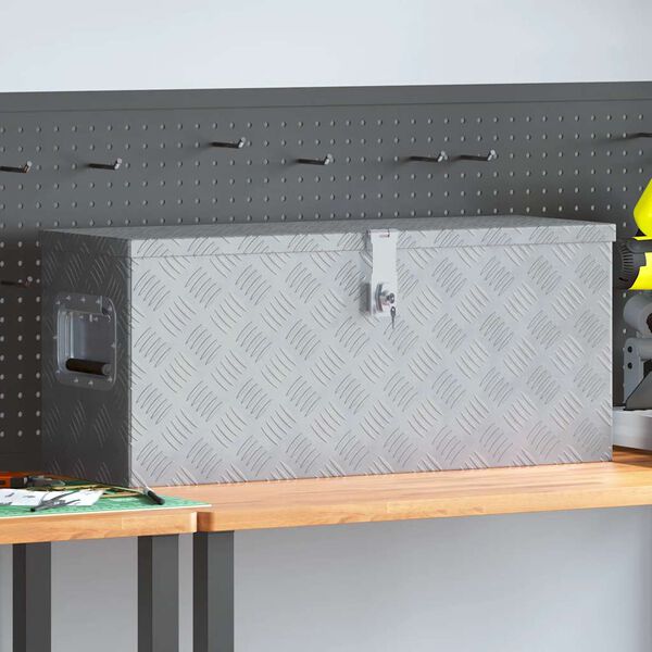 vidaXL Skrinja iz aluminija 76,5x26,5x33 cm srebrne barve