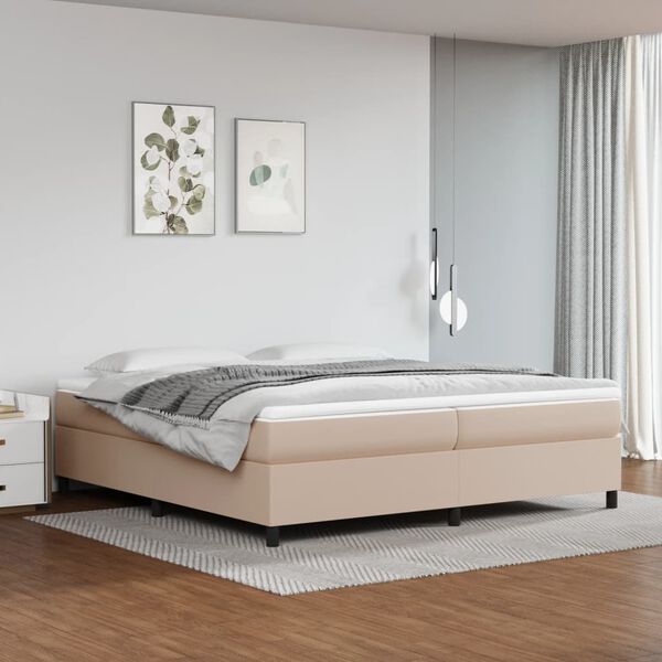 vidaXL Box spring postelja z vzmetnico kapučino 200x200 cm um. usnje