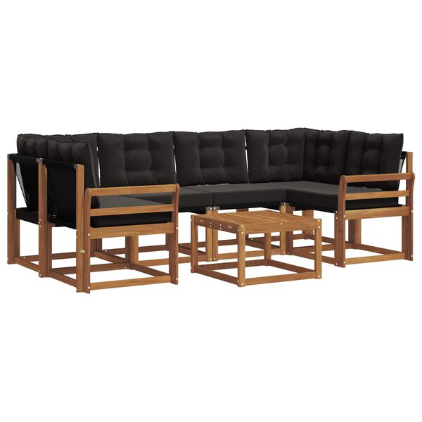vidaXL Zunanja garnitura za sedenje z blazino 7 pcs Naravna in črna