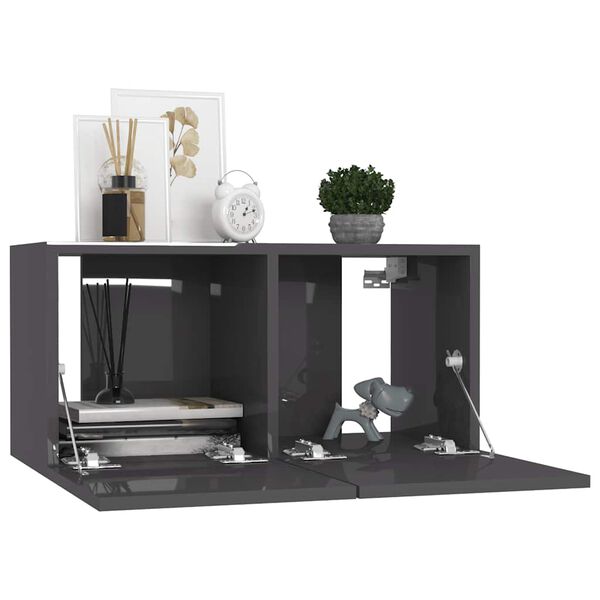 vidaXL Komplet TV omaric 7-delni visok sijaj siva iverna plo&scaron;ča