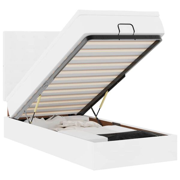 vidaXL Otomanski posteljni z vzmetnico bel 90x190 cm um. usnje