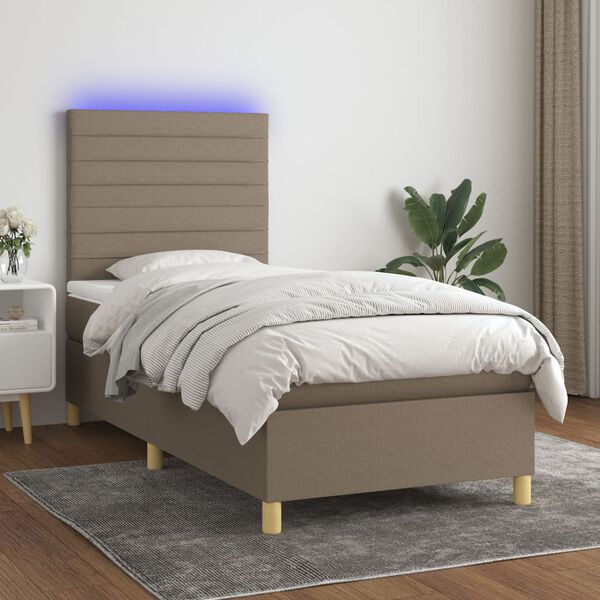 vidaXL Box spring postelja z vzmetnico LED taupe 80x200 cm blago