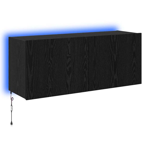 vidaXL TV stenska omara z LED lučmi Črna Orehovina 100 x 35 x 41 cm