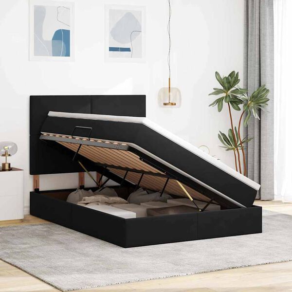 vidaXL Postelja z dodatnim prostorom za shranjevanje in vzmetnico Črna