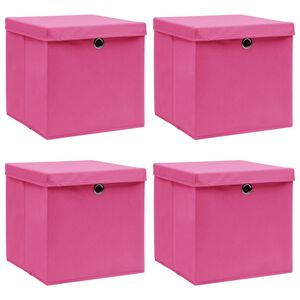 vidaXL &Scaron;katle za shranjevanje s pokrovi 4 kosi roza 32x32x32 cm blago