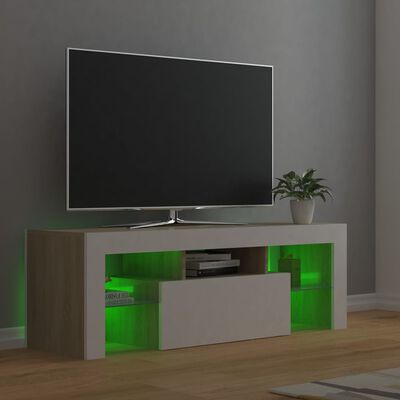 vidaXL TV omarica z LED lučkami bela in sonoma hrast 120x35x40 cm
