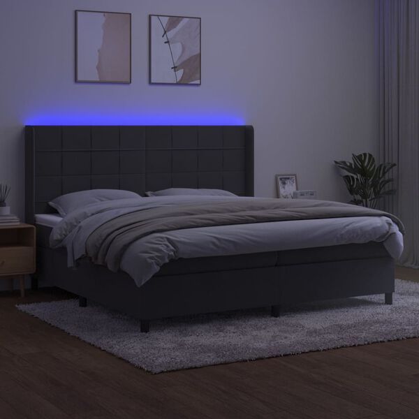 vidaXL Box spring postelja z vzmetnico LED temno siva 200x200 cm žamet