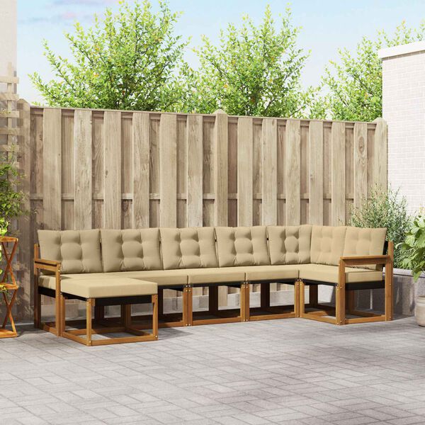 vidaXL Zunanja garnitura za sedenje z blazino 7 pcs Naravna in bež