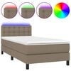 vidaXL Box spring postelja z vzmetnico LED taupe 100x200 cm blago