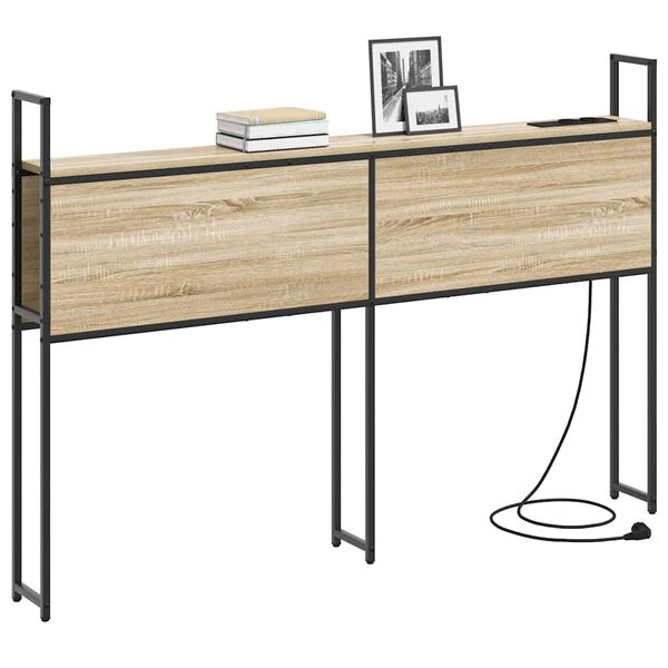 vidaXL Headboard za shranjevanje z postajo za polnjenje sonoma hrast