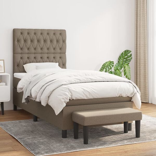 vidaXL Box spring postelja z vzmetnico taupe 90x200 cm blago