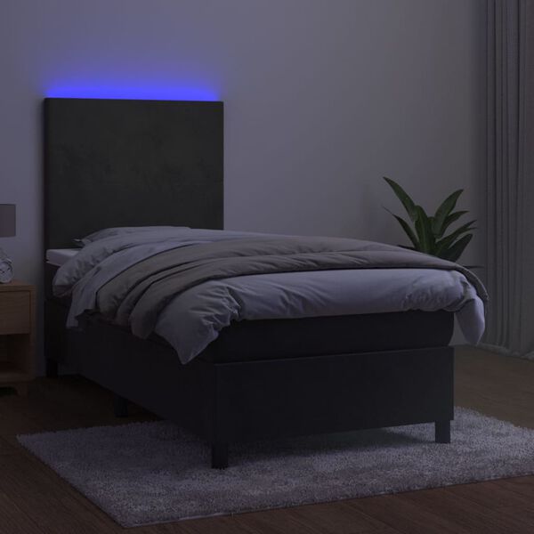 vidaXL Box spring postelja z vzmetnico LED temno siva 80x200 cm žamet