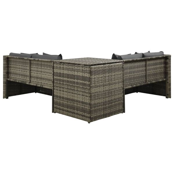 vidaXL Vrtna sedežna garnitura 4-delna z blazinami poli ratan siva