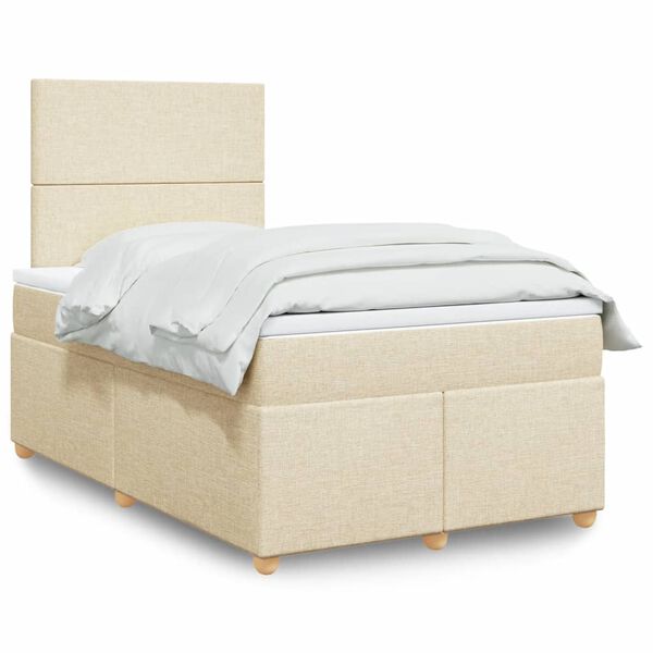 vidaXL Box spring postelja z vzmetnico krem 120x200 cm blago