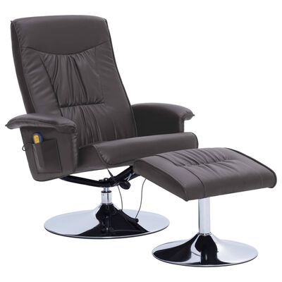 vidaXL Masažni fotelj s stolčkom za noge sivo umetno usnje