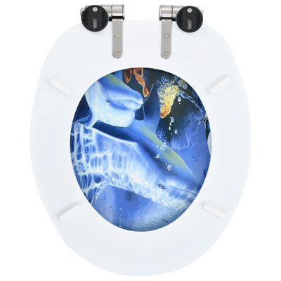 vidaXL Deska za WC školjko počasno zapiranje MDF dizajn z delfini