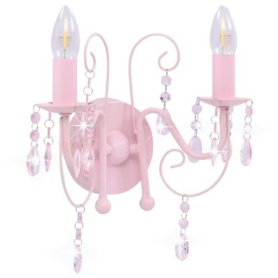 vidaXL Stenska svetilka s kroglicami roza 2 x E14 žarnice