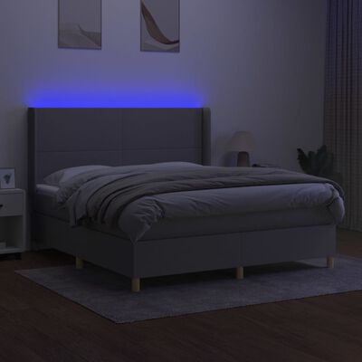 vidaXL Box spring postelja z vzmetnico LED sv. siva 160x200 cm blago