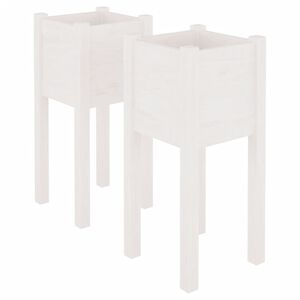 vidaXL Vrtno cvetlično korito 2 kosa belo 31x31x70 cm trdna borovina