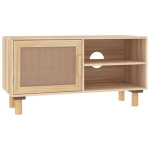 vidaXL TV omarica rjava 80x30x40 cm trdna borovina in naravni ratan