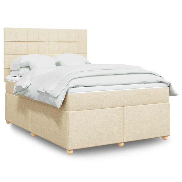 vidaXL Box spring postelja z vzmetnico krem 140x190 cm blago